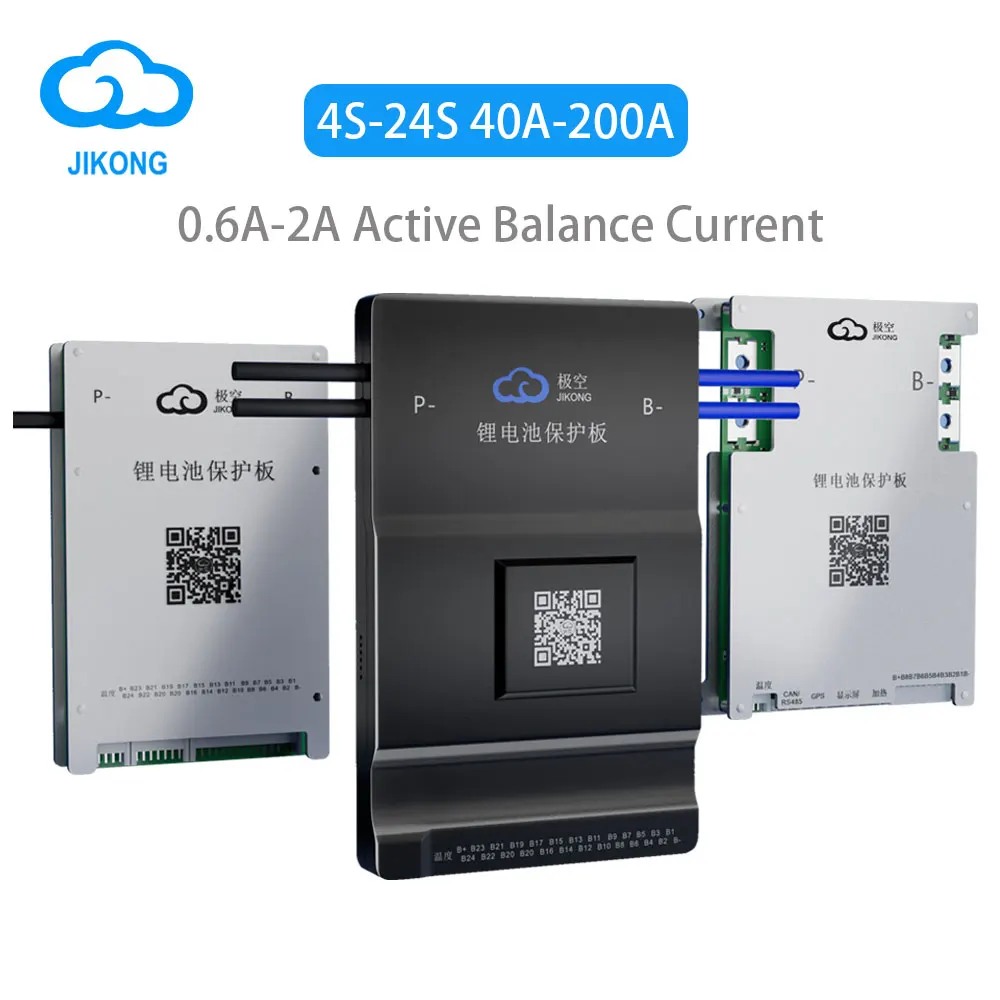 Jikong สมาร์ทบีเอ็มเอสแอคทีฟบาลานซ์1A 2A Li-ion LTO LiFePO4 4S 8S 16S 24S กระแสไฟขาออกต่อเนื่อง60A 80A 100A 150A RS485 BT 200A