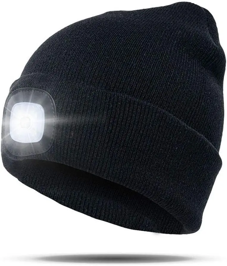 

LED Beanie with Light,Unisex USB Rechargeable Hands Free 4 LED Headlamp Cap Winter Knitted Night Lighted Hat Flashlight