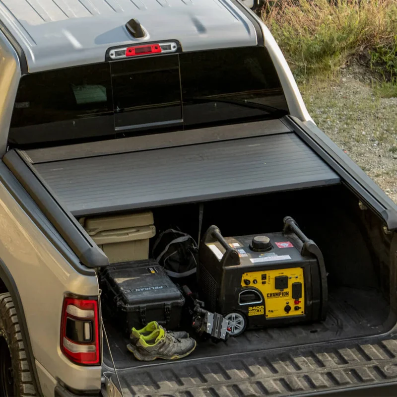 ADual Function Kit: Hard Aluminum Slat Retractable Roller Tonneau Cover + Lockable Truck Roof Cargo Storage Box, Waterproof Anti