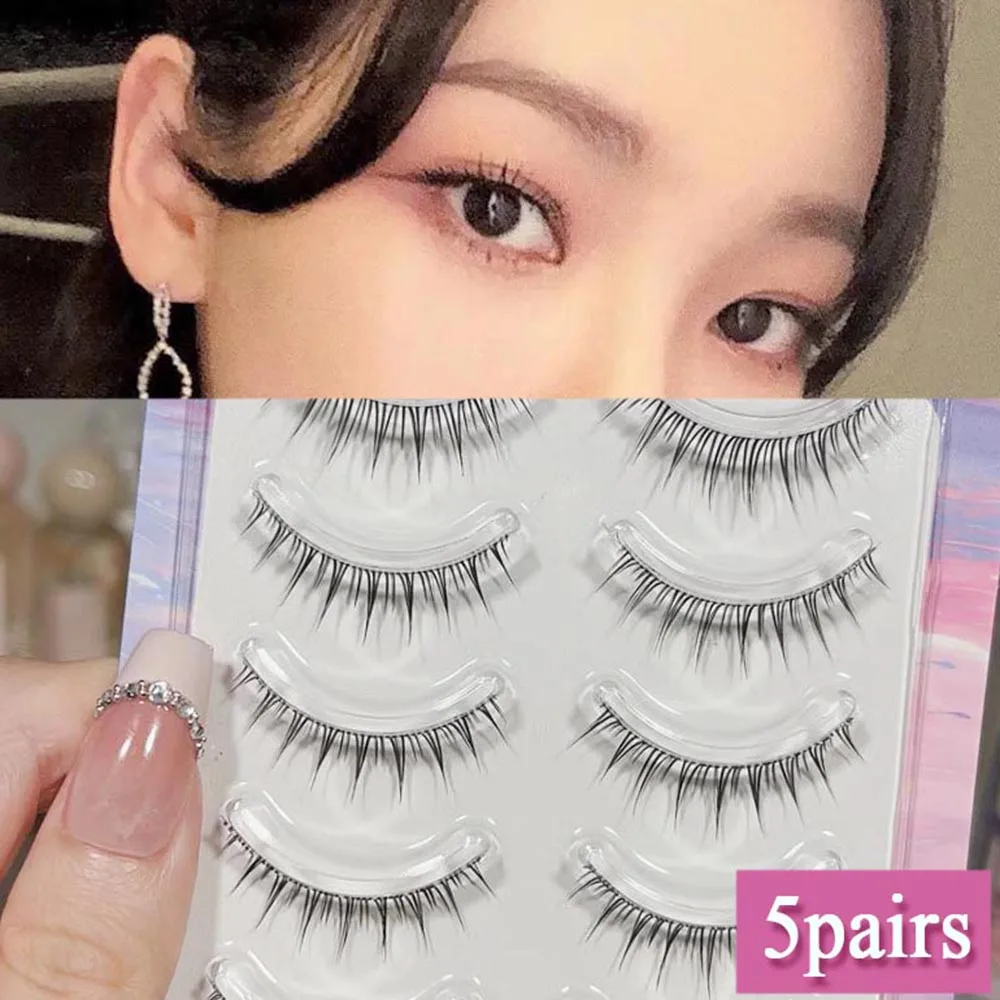 5 Pairs Korean Fashion Lashes Natural Wispy Eyelashes Clear Band False Eyelashes Pack Eyelashes Lash Extension Makeup Tools