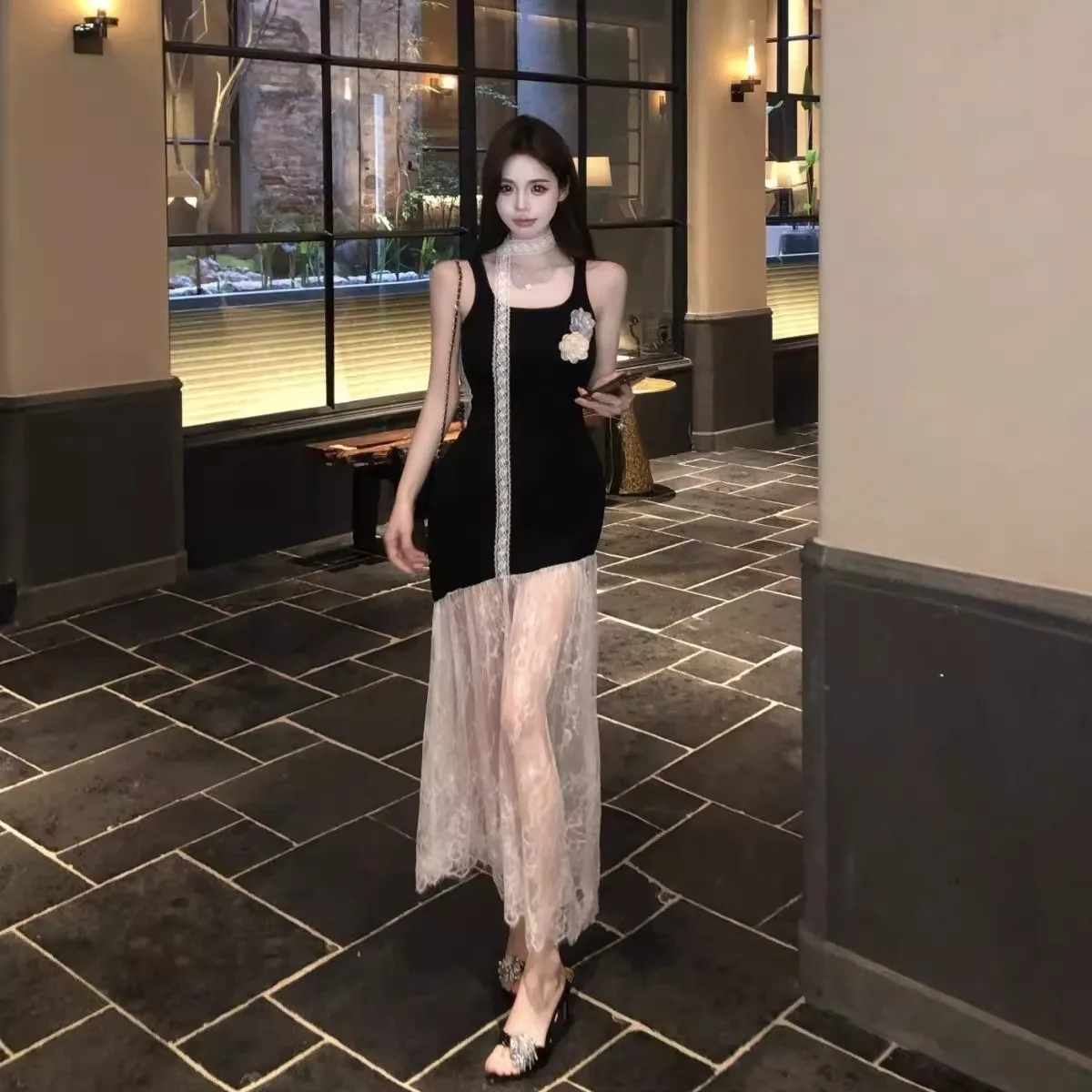 Abiti senza maniche da donna nuova primavera chiffon applique balza pieghe svolazzanti abito da torta a strati fiori volant petalo innamorato