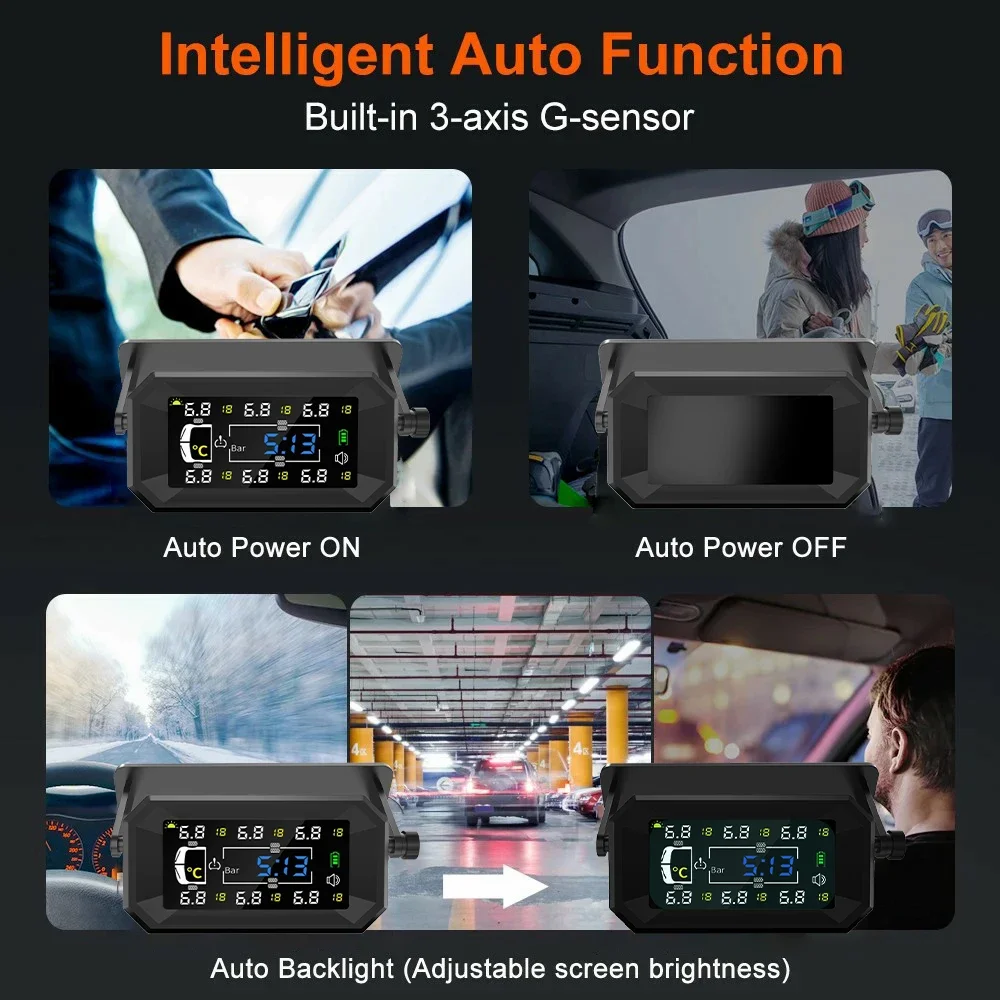 SANAN Автомобиль RV Грузовик Интеллектуальная TPMS Солнечная система контроля давления в шинах 8 бар 15 бар Часы температуры Воздушная сигнализация 6 Датчик колес