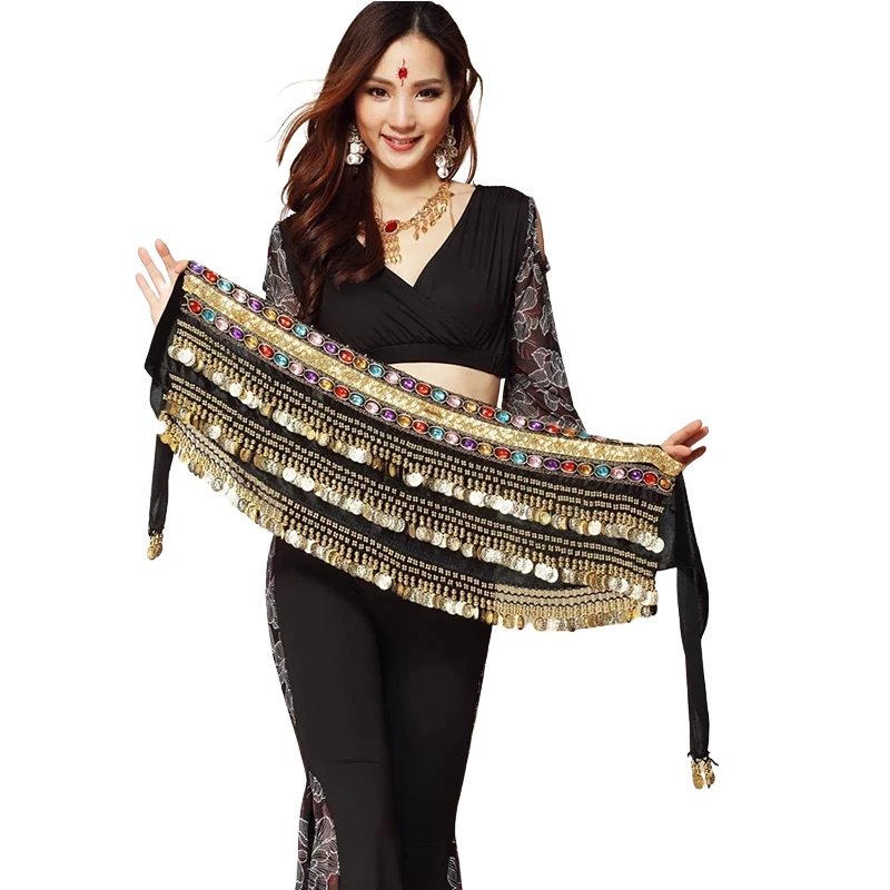 Belly Dance Costume Belt Velvet Belly Dancing Hip Scarf Indian Dancer Hipscarf  Beads & Coins Training Performance Outfits Coins