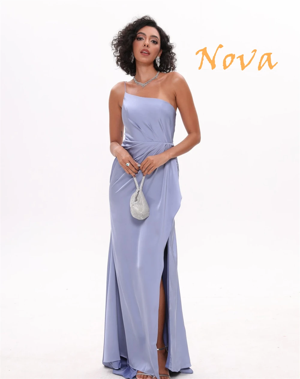 Robe De soirée en Satin violet, personnalisée, Simple, asymétrique épaule dénudée, sans manches, fleurs exquises