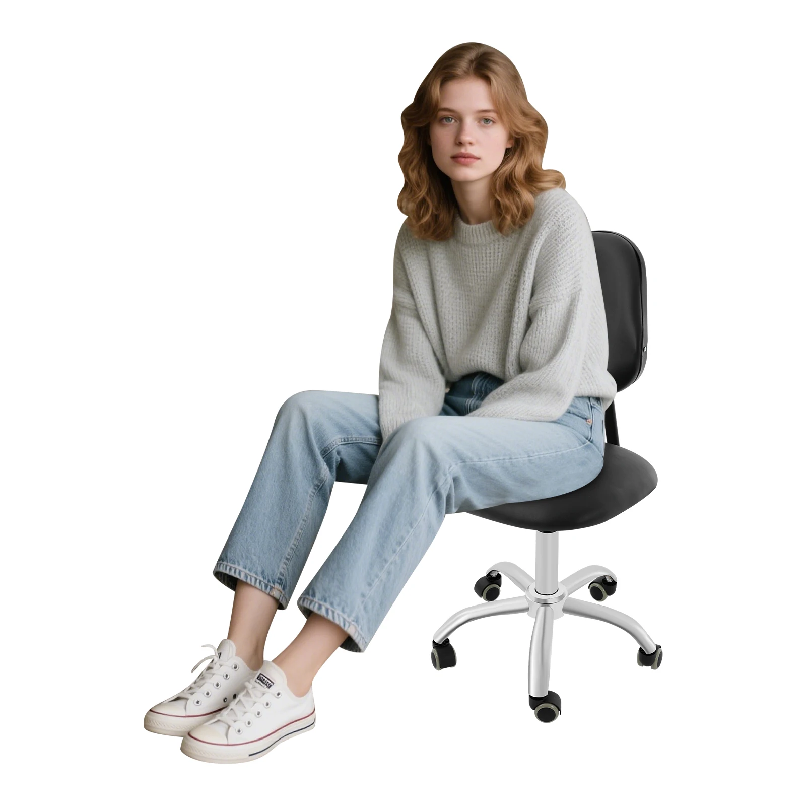 5 Colors Adjustable Saddle Chair Stool, Ergonomic Rolling Stool Chair with Backrest, Rolling Swivel Chair for Beauty Salon