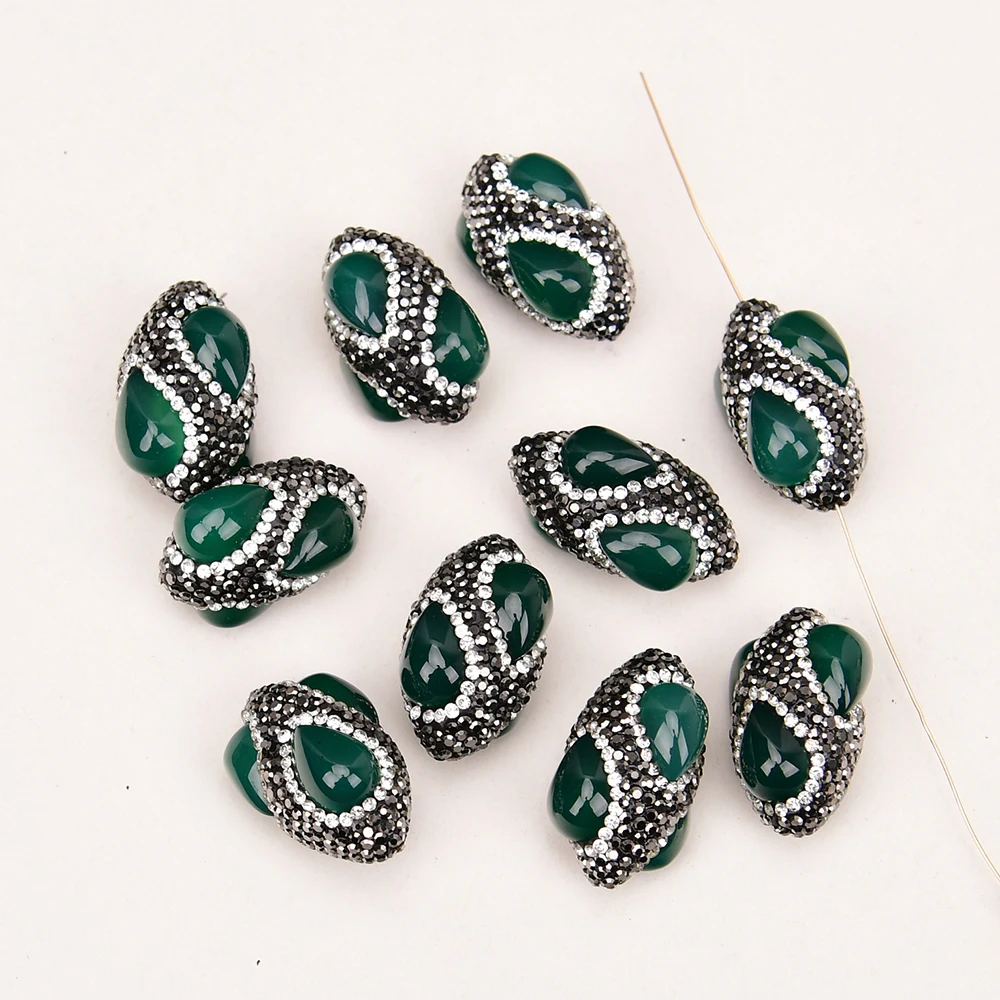 Imagem -03 - Apdgg-contas de Pedra Natural Ágata Verde Cristal Strass Oval 20x30 mm Jóias Fazendo Acessórios Faça Você Mesmo Diy 10 Pcs