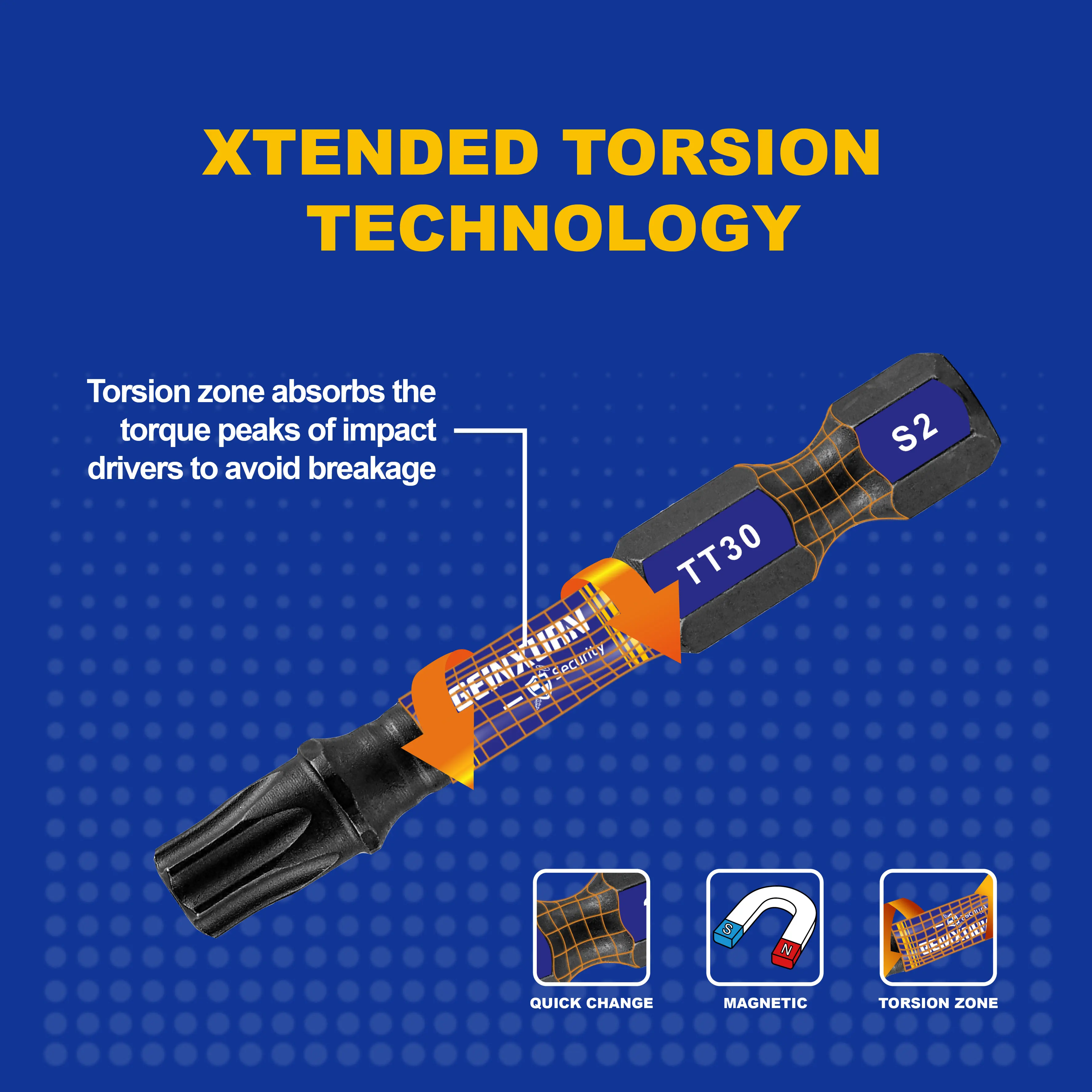 Geinxurn 2-calowy zestaw udarowo-obrotowych magnetycznych końcówek zasilających, końcówki zabezpieczające z łbem Torx, zestaw końcówek wkrętakowych