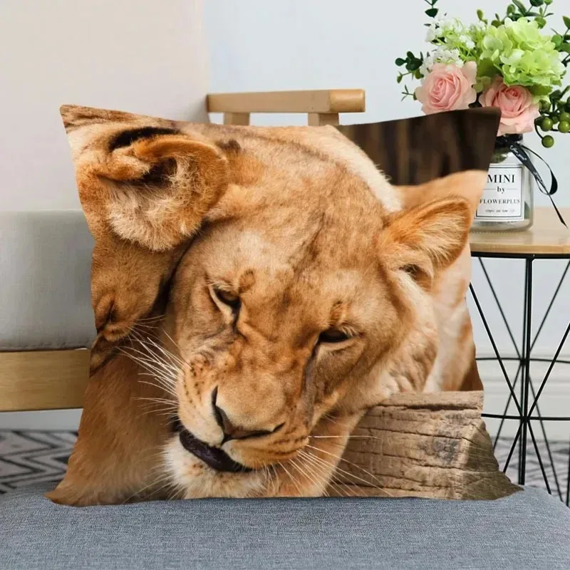 غطاء وسادة على شكل حيوان الأسد لتزيين المنزل وغرفة المعيشة وغطاء وسادة أريكة لتزيين غرفة النوم مقاس 45 × 45 سم