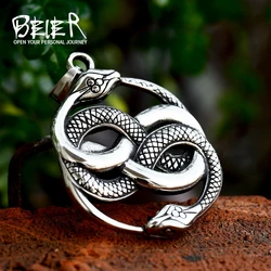 BEIER 2023 New Creative Design Stainless Steel Double Snake Round Pendant Punk Animal Jewelry