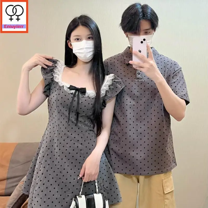 Coppia abbinata Camicia Abito Amanti Vestiti 2025 Estate Luna di miele Data Vacanza Carino Retro Vintage Mini Papillon T-shirt Abito