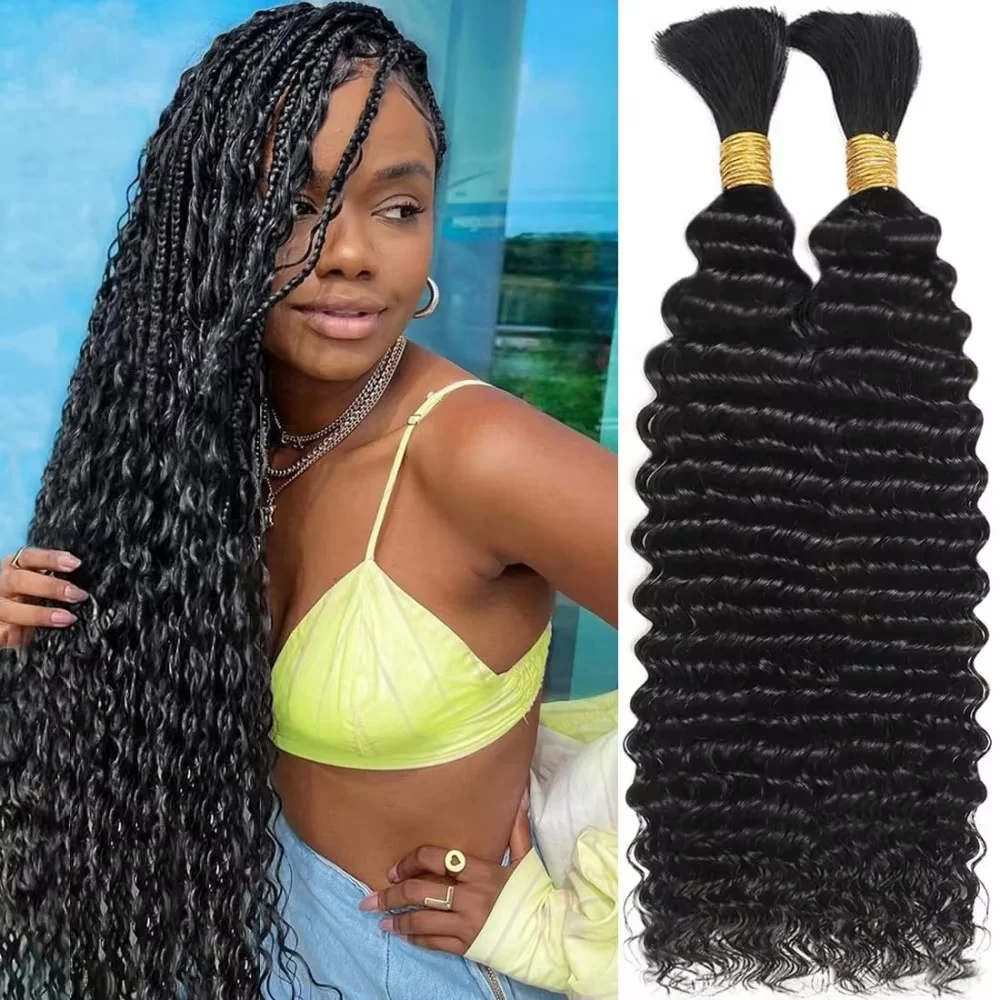 

Boho Braids Human Hair Curly Bulk Braiding 100% Human Hair 3 4 Bundle Deep Wave No Weft Weave Bundle Hair Water Wave Extensions