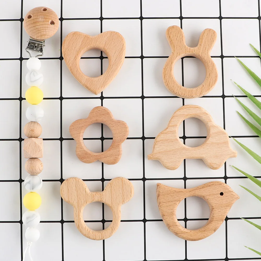 Sunrony 3Pcs Beech Wooden Rings Natural Cartoon Shape Necklace Pendant DIY Necklace Gift Handmade Crafts Accessories