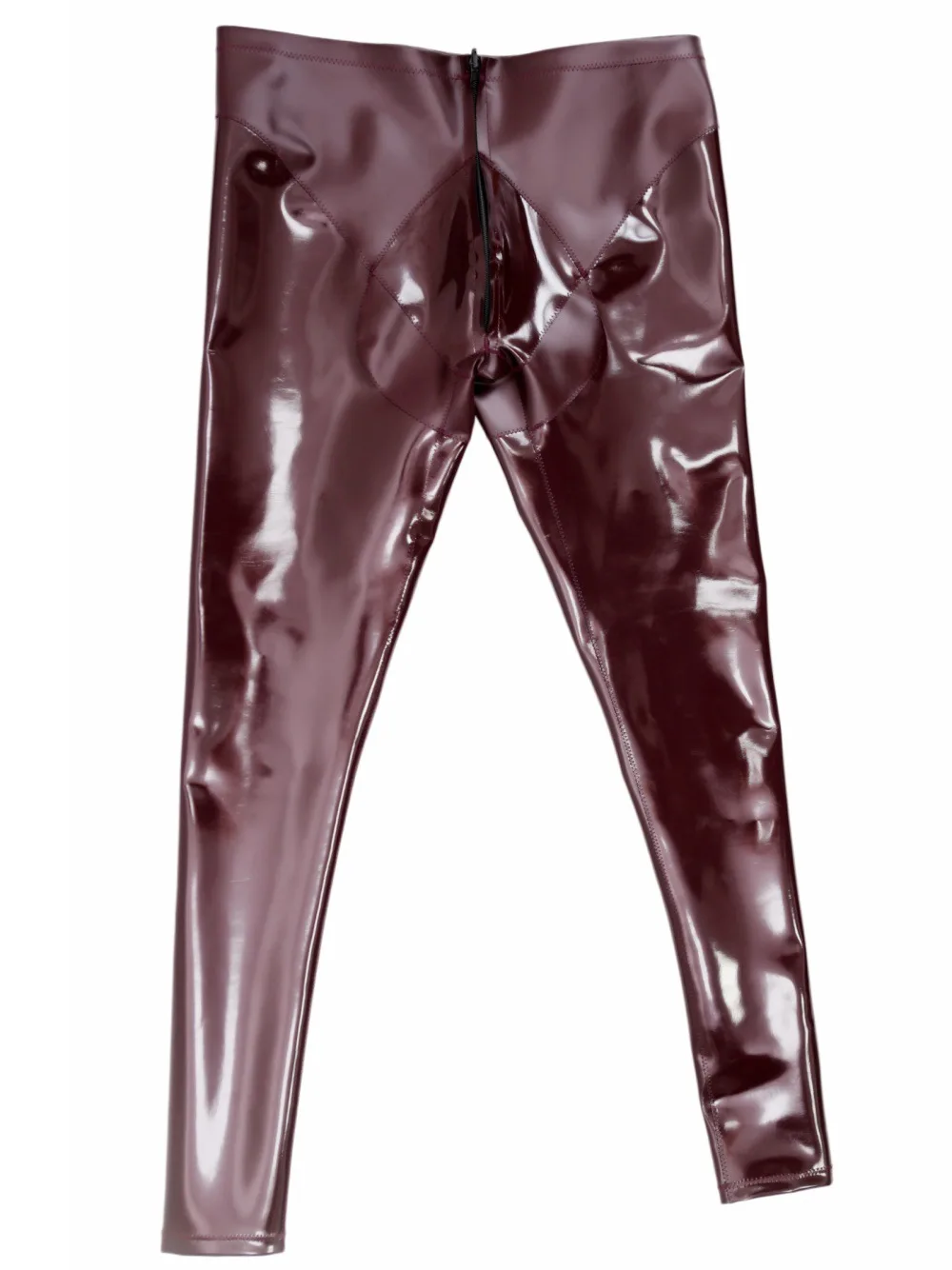 Men Shiny Double-Sided PU Leather Pants Front Crotch Zipper Tight Leggings Matte & Shiny Two‑Way Wear Clubwear Stage Trousers