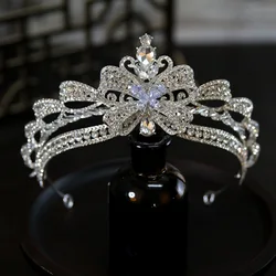 Luxury Silver Color Crystal Bow Knot Bridal Tiaras Crown Rhinestone Pageant Diadema Collares Headpieces Wedding Hair Accessories
