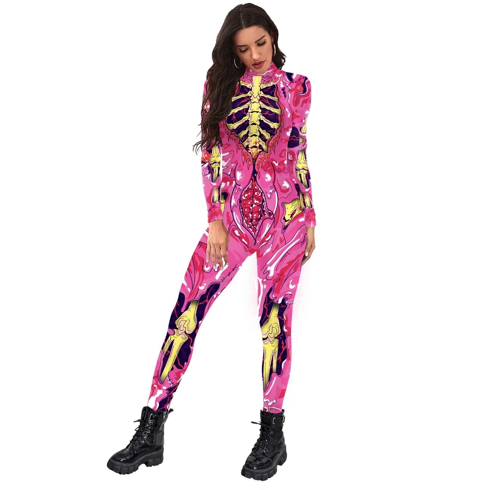 Carnival Women's Purple Long Sleeve Fashion 3D Digital Printing Cyberpunk Bodysuit Festival Party Stage Role Playing Costume Set