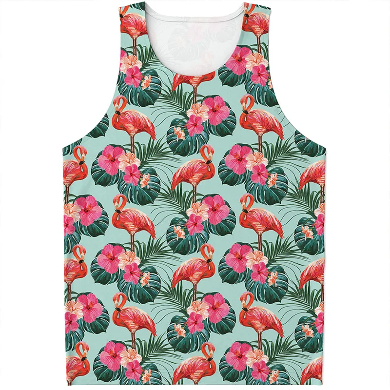 

Colorful Tropical Flamingo Tank Top For Men 3D Printed Hawaiian Plants Oversized Vest Women Street Quick Dry Sleeveless T-Shirt