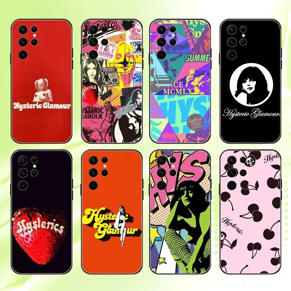 

Japanese Hysteric Glamour Phone Case For Samsung S 25,24,23,22,30,21,10,9,Ultra,Plus,Lite,FE,4,5G Black Soft Case