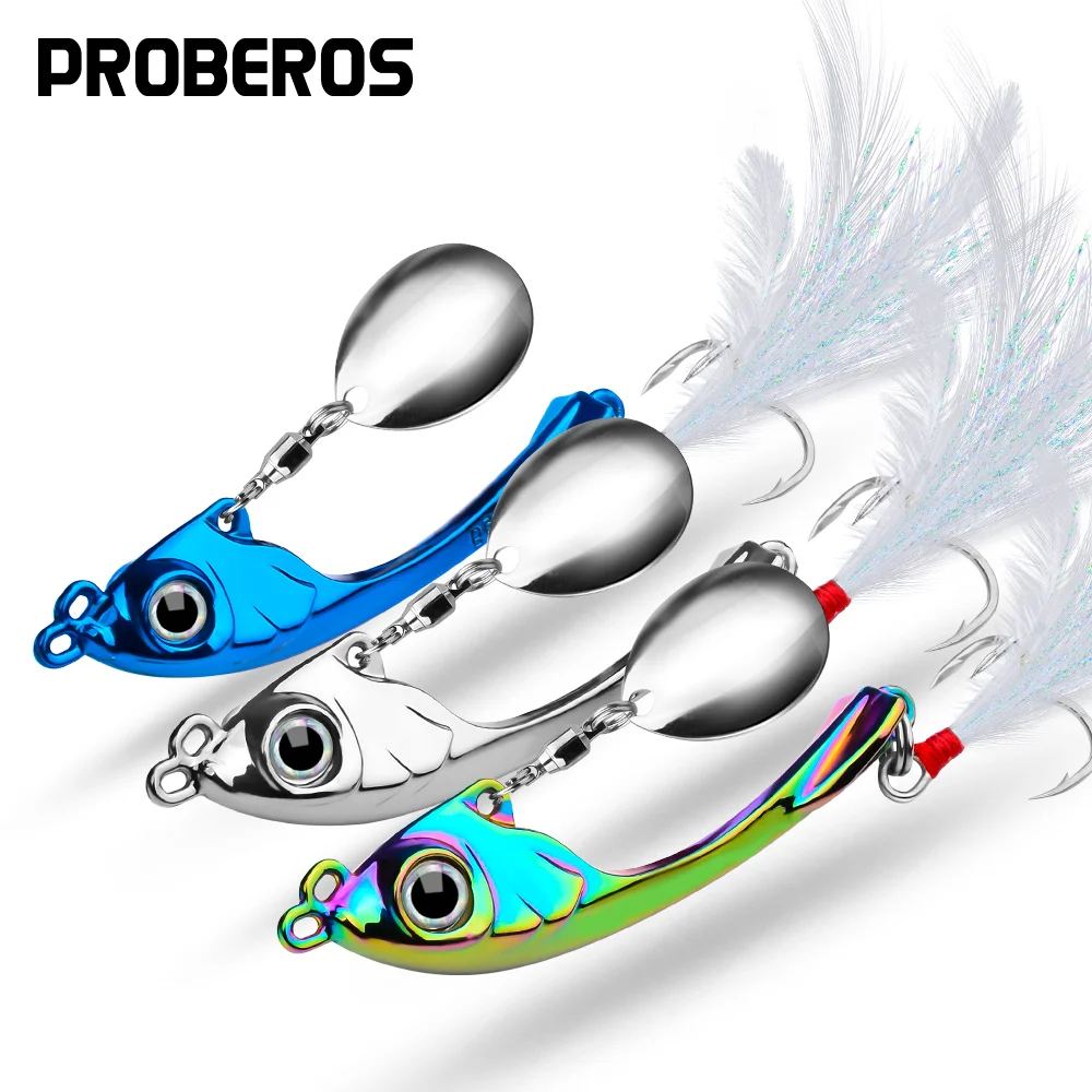 

PROBEROS Long-casting Metal VIB Fishing Lure 9g 13g 17g Spinner Bait 3D Eye Rotating Spoon Wobbler Sinking Hard Bait with Sequin