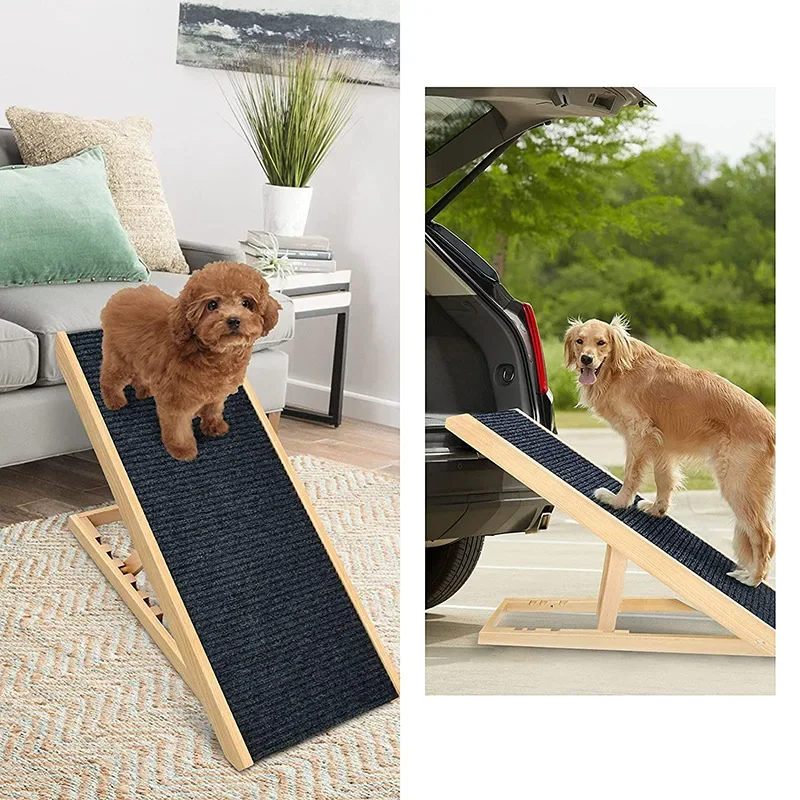 Adjustable folding dog cart ramp ladder portable wooden carpet with non-slip
