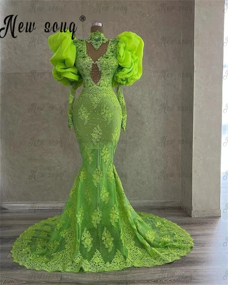 Элегантное зеленое Пышное вечернее платье Aso Ebi, кружевное свадебное платье-Русалка с жемчугом Дубая, бальные платья для выпускного вечера, платье для вечеринки