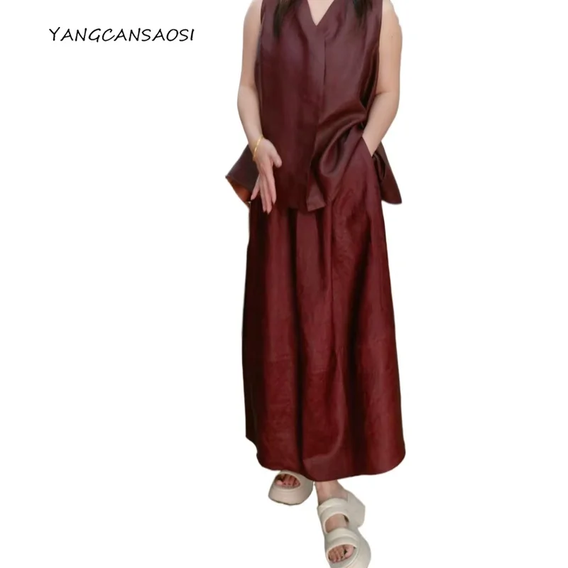 

2025 Women's Fashion Autumn New 100% Natural Mulberry Silk Turtle Crack Red Cloud Yarn Red Brown Three-dimensional Splice Skirt