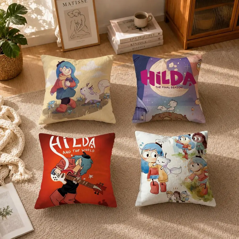 Animation-HildaS Cushion Cover Soft Short Plush Zippered Cushion Covers 40/45/50cm Square Decor for Sofa Home