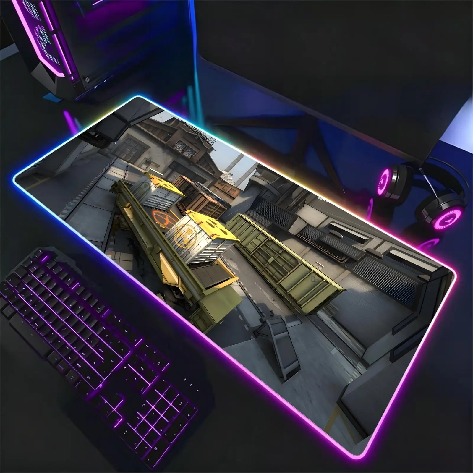 CSGO Counter-Strike Game Map  RGB Color Changing Gaming Mouse Pad, Stitched Edges, XXL Non-Slip Large Keyboard Desk Mat