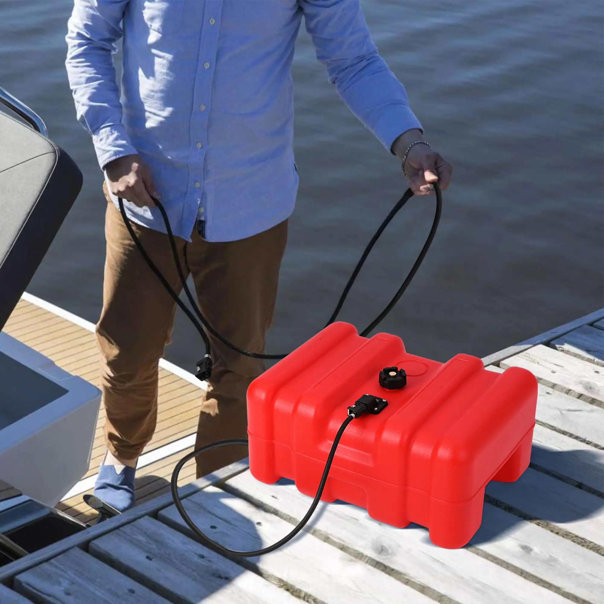 Portable Outboard Marine Fuel Tank 12/24/55L With Fuel Line I Shaped Handle Leak Proof Vent Cap Compact HDPE Durable For Fishing Boats Wide Compatibility