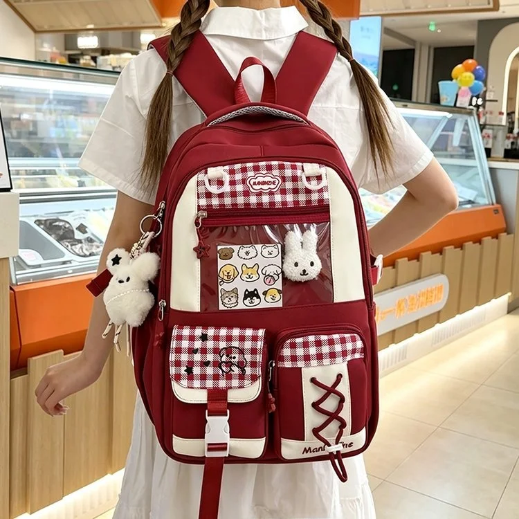 Adorable School Bag for Girls Large Capacity Backpack Youthful Style Double Layered Zipper Closure Comfortable Shoulder Straps