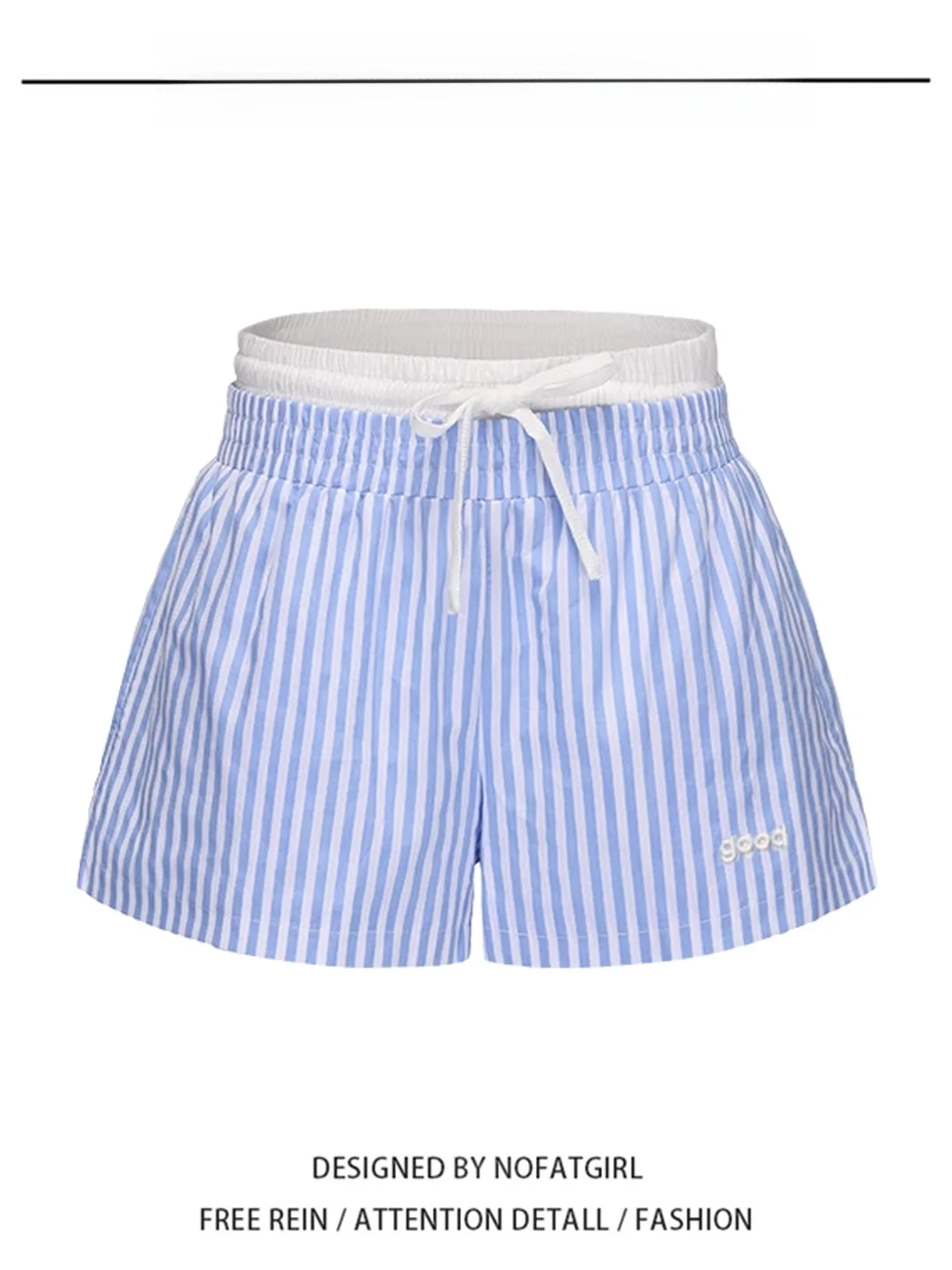 

Chao Recommended Beach Stripe Loose Women's Shorts Casual Summer High Waist Three-Quarter Length Thin Fabric Fashion Style