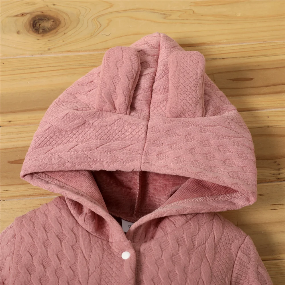 0-18 Monate Neugeborenes Baby, Jungen- und Mädchen-Body, einfarbiger Kapuzenpullover, langärmeliger Strampler, Herbst- und Winter-Overall, warme Kleidung für Babys. – Detail 4