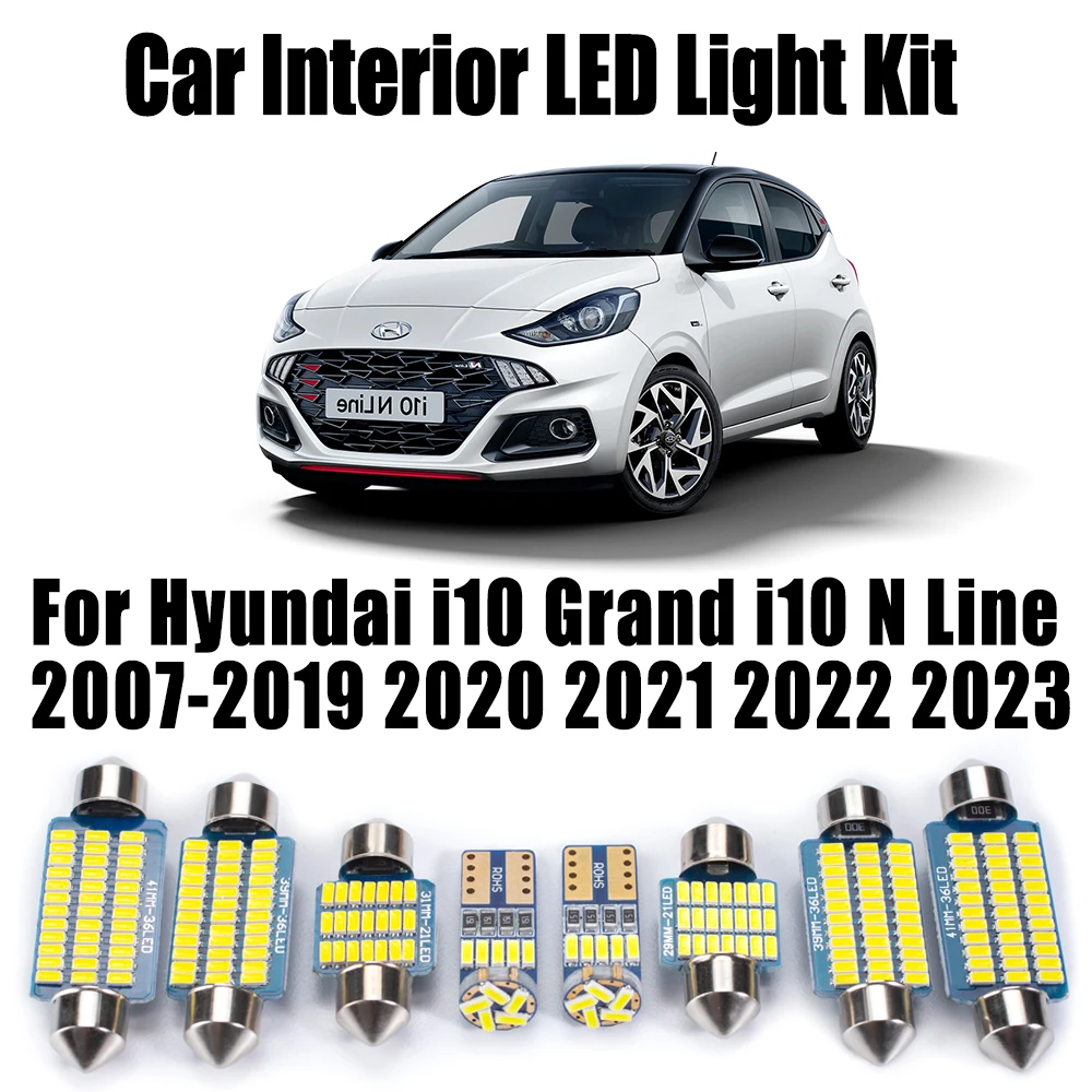 Luz LED de techo de lectura Interior para coche, 9 Uds., Canbus, para Hyundai i10 Grand i10 N Line 2007- 2019 2020 2021 2022 2023, Kit de bombillas para maletero