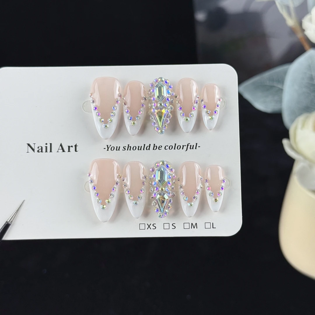 10pcs High-end Simple and elegant style, hand-painted V-shaped design, three-dimensional set of diamonds, and point diamond hand