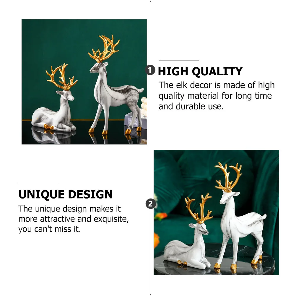

1Pair Marble Pattern Elk Desktop Adornment Attractive Tabletop Deer Ornament Creative Home Elk Decoration Gift Idea