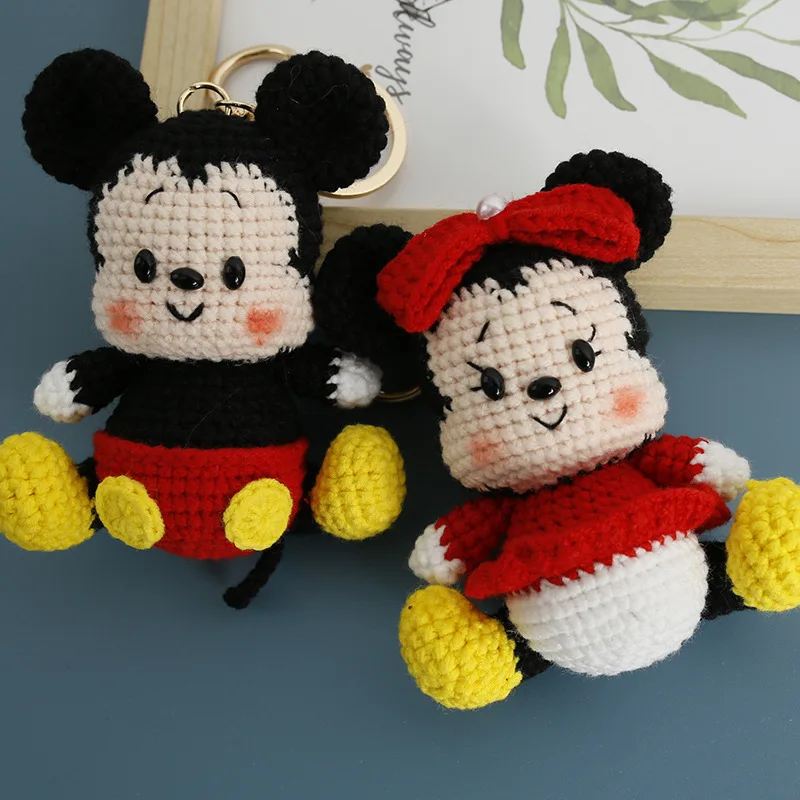8cm Crochet Knitted Micky Mouse Stuffed Dolls Key Chains Backpack Hangings Small Pendant Valentine Graduation Birthday Gifts