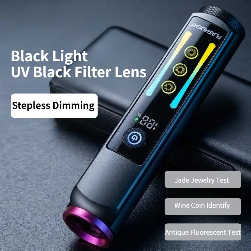 365nm High Power Rechargeable Digital Display LED Flashlight for Cash Check Wine Tobacco Anti Counterfeit Porcelain Jade Test