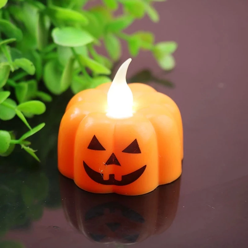 Handmade Halloween Pumpkin Candle Lights 12pcs LED Candles Tea Lights Windproof Candle Lamp Party Decoration for Bar Table Decor