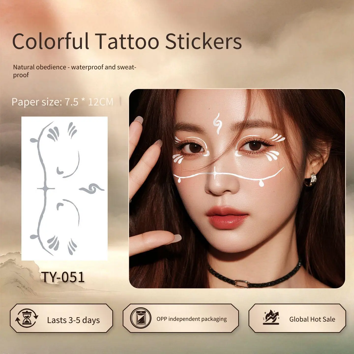 1 Sheet Per Pack Temporary Tattoo Sticker Waterproof Long Lasting Tribal Face for Women