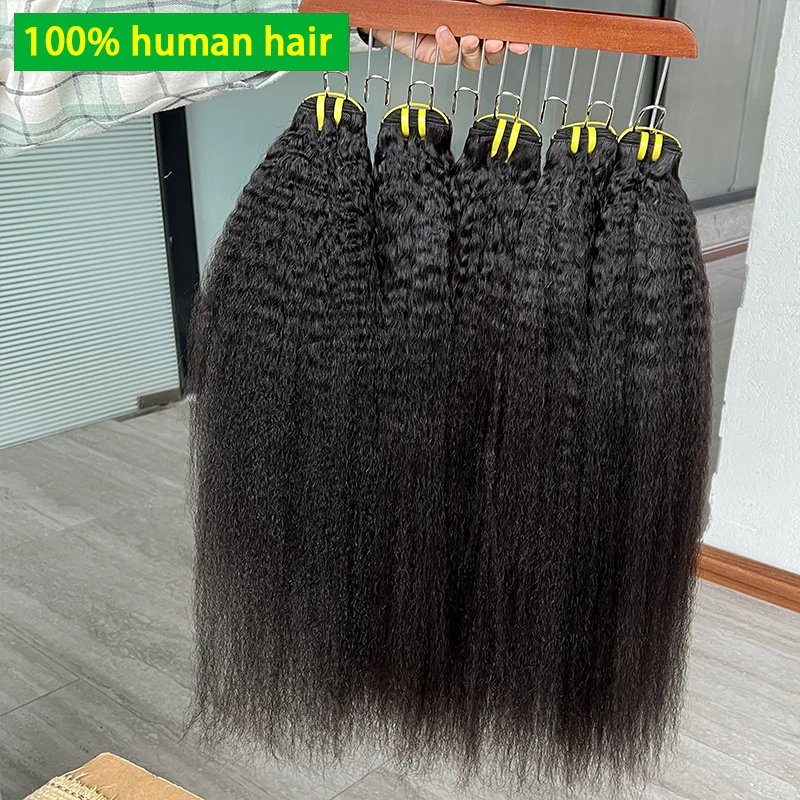 

Кудрявые прямые пучки человеческих волос, грубые прямые пучки яки, необработанные 100% наращивание человеческих волос, распродажа для женщин, двойной уток