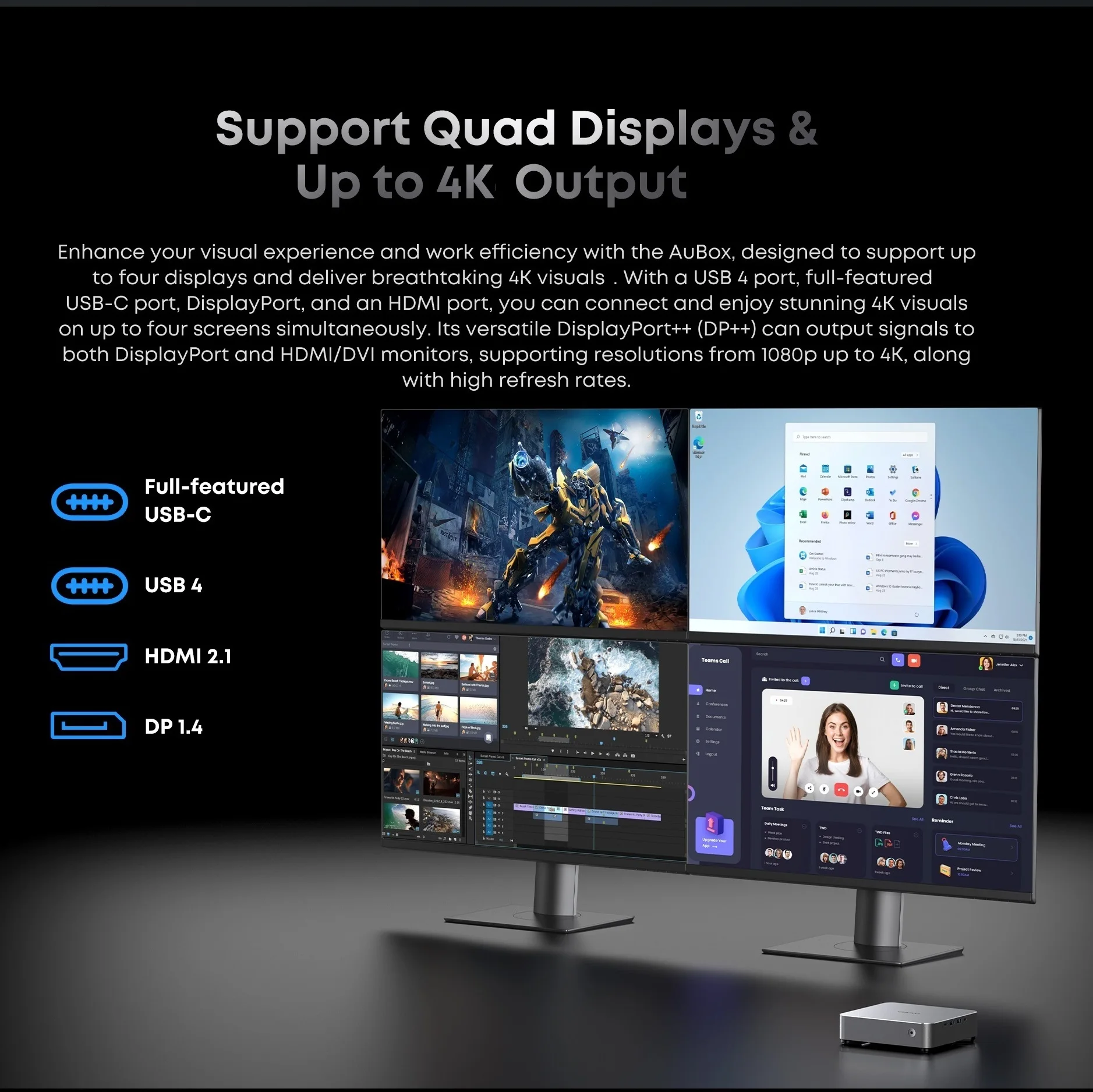 CHUWI AuBox Mini PC AMD Ryzen 7 8745HS 16GB DDR5 512GB SSD Windows 11 Pro 4K pantalla AI-Link WiFi 6 BT 5,1 extender M.2 1T * 2