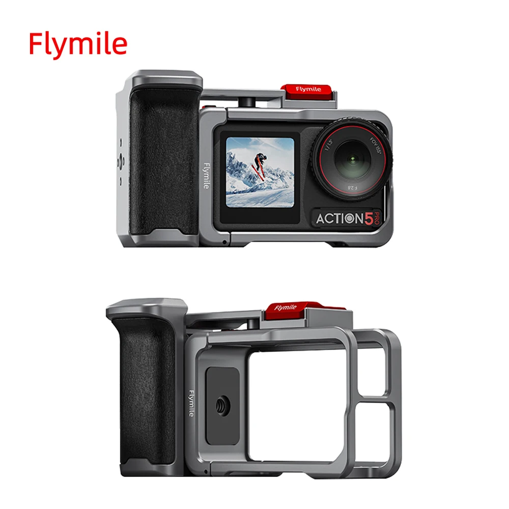 

Flymile Camera Grip Holder for DJI Action 5 Pro /Action 4 Accessories With Cold Shoe Extension Bracket Metal Cage Photography