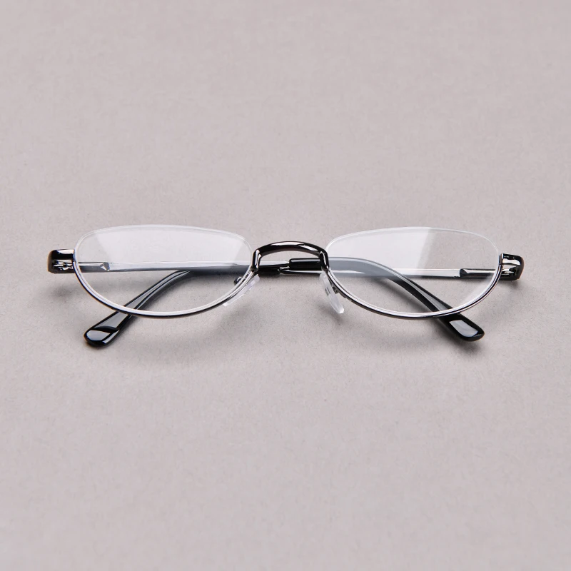 Halbrahmen-Lesebrille für Herren, hochwertige runde Legierung, Lupen, Brillenrezept, 0 bis +4, klare schmale Brille für Damen – Detail 5
