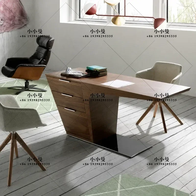 Italian Light Luxury Walnut Painted Computer Desk Executive Boss Table Creative Supervisor Manager Office Desk Customizable