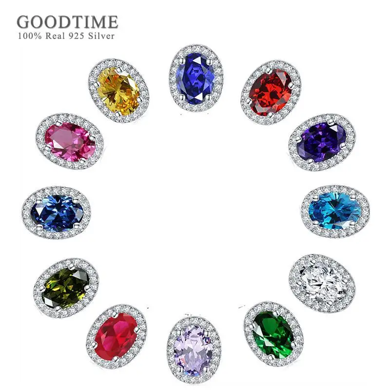 

Fashion Colored Zircon Woman Round Stud Earring Pure 100% 925 Sterling Silver Ear Fine Jewelry Anniversary Gift For Bride