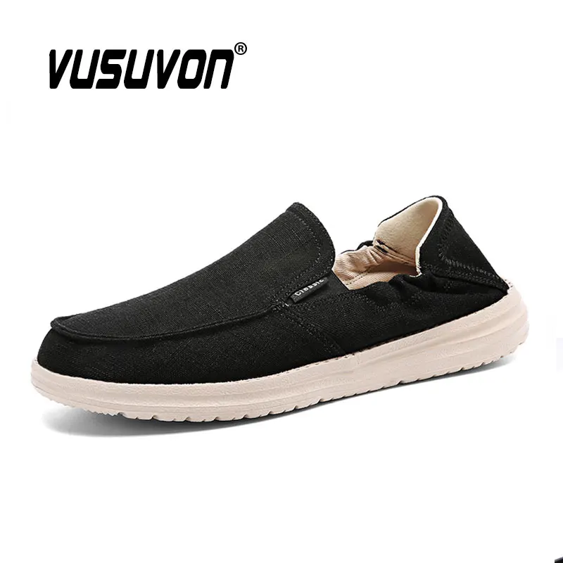 Summer Denim Canvas Men Breathable Casual Shoes Outdoor Non-Slip Sneakers Comfortable Driving Flats Black Loafers Big Size 39-47