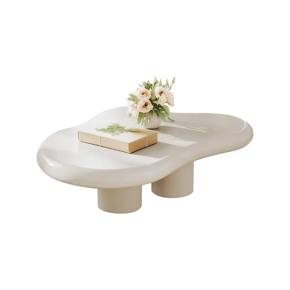 Cloud Coffee Table, Modern White Coffee Table for Living Room, Cute Irregular Indoor Tea Table with 3 Legs, Easy Assembly