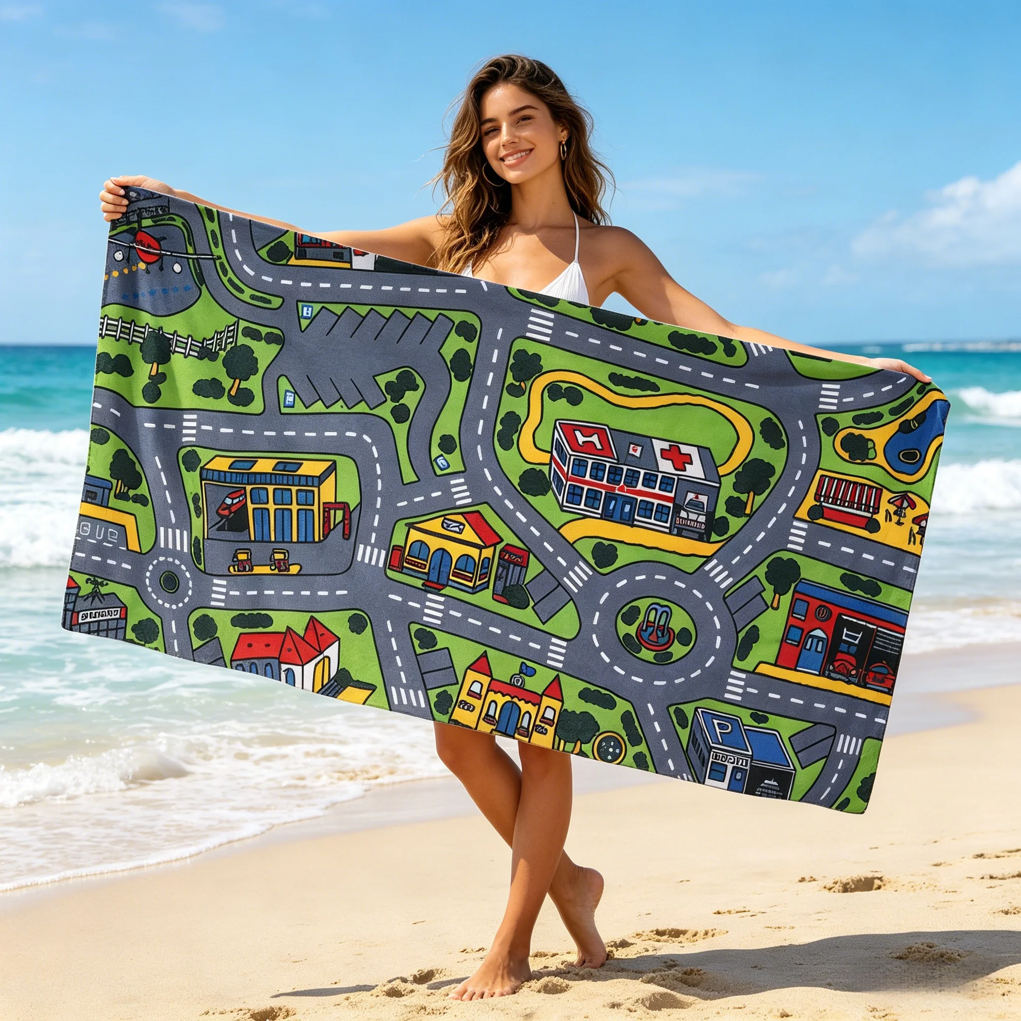 90s Retro Beach Towel Soft Lightweight for Swimming Surfing Diving Camping Beach Vacation Travel Essential Multi Size