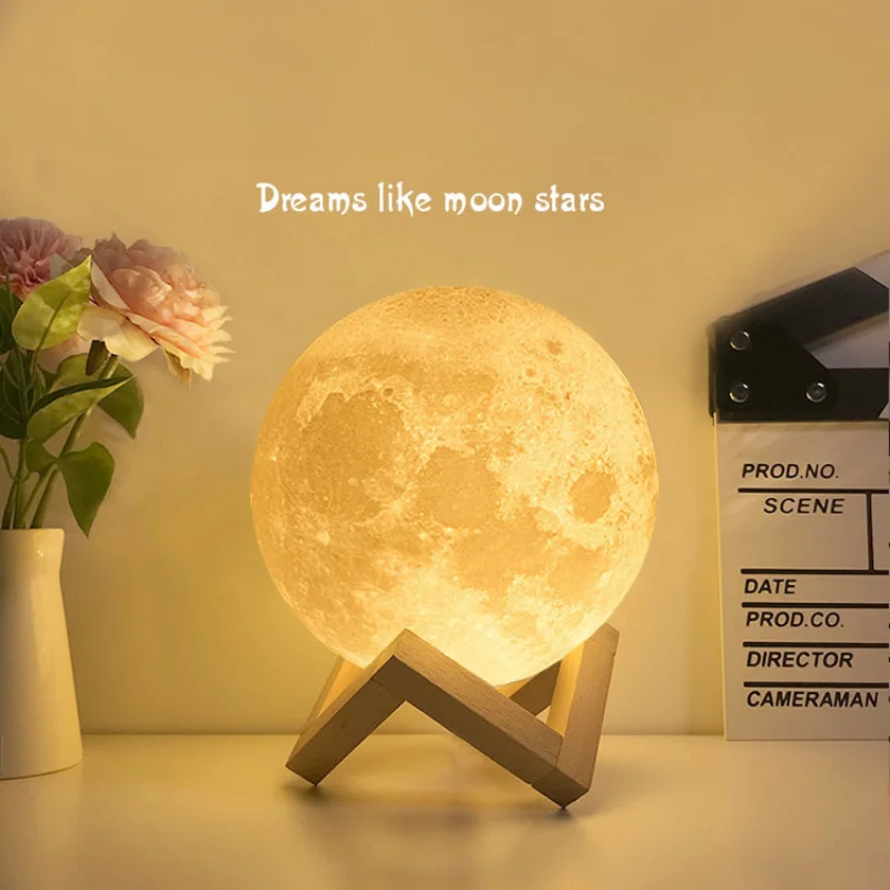 LED 16 Colors Rechargeable Night Light 3D Printed Moon Lamp Touch Moon Lamp Children\'s Night Light Home Decor Birthday Gifts