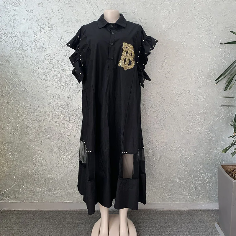 Te koop elegante shirts met halve mouwen voor dames onregelmatige ruches midi pure shirtjurk plus size feestjurken met binnenrok