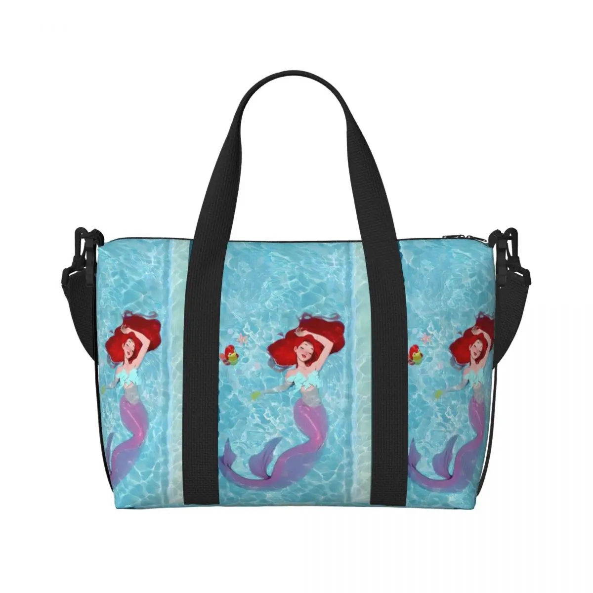 

Custom The Little Mermaid Kawaii Princess Groceries Shopping Tote Bags Women Big Capacity Movie Beach Gym Travel Bags